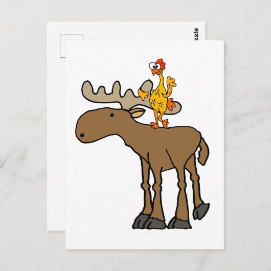 Funny Rubber Chicken Riding Moose Cartoon Briefkaart (Voorkant / Achterkant)