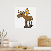 Funny Rubber Chicken Riding Moose Cartoon Poster (Keuken)