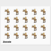 Funny Rubber Chicken Riding Moose Cartoon Ronde Sticker (Vel)