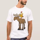 Funny Rubber Chicken Riding Moose Cartoon T-shirt (Voorkant)