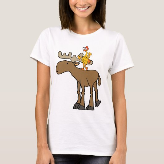 Funny Rubber Chicken Riding Moose Cartoon T-shirt (Voorkant)