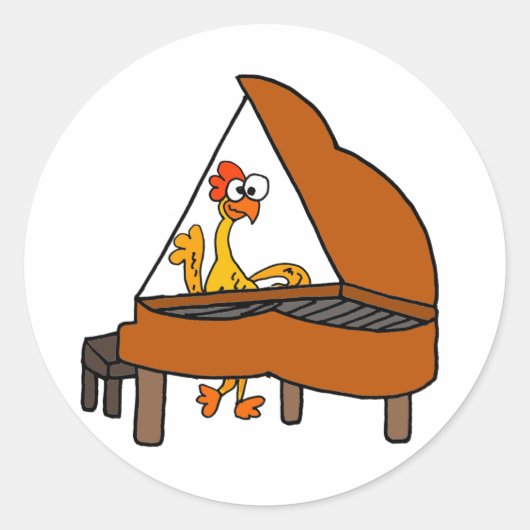 Funny Rubber Chicken Spelen Piano Cartoon Ronde Sticker (Voorkant)