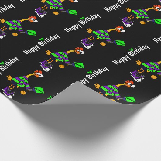 Funny Rubber Chicken Spelling Pickleball Cadeaupapier (Hoek)