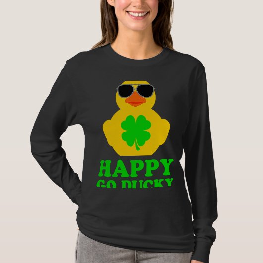 Funny Rubber Duck Four Leaf Clover Sunglasses Happ T-shirt (Voorkant)