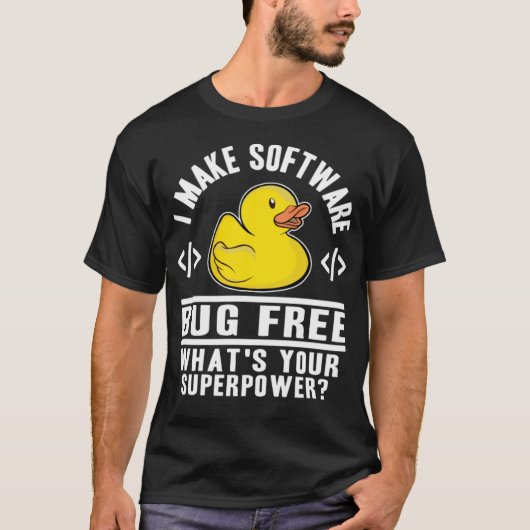 Funny Rubber Duck Superpower Programmer Nerd black T-shirt (Voorkant)