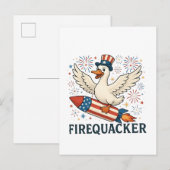 Funny Rubber Duck USA Patriotic Firequacker 4th Aankondigingskaart (Voorkant / Achterkant)