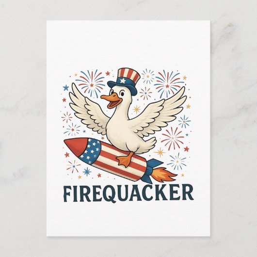Funny Rubber Duck USA Patriotic Firequacker 4th Aankondigingskaart (Voorkant)