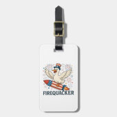 Funny Rubber Duck USA Patriotic Firequacker 4th Bagagelabel (Voorkant verticaal)