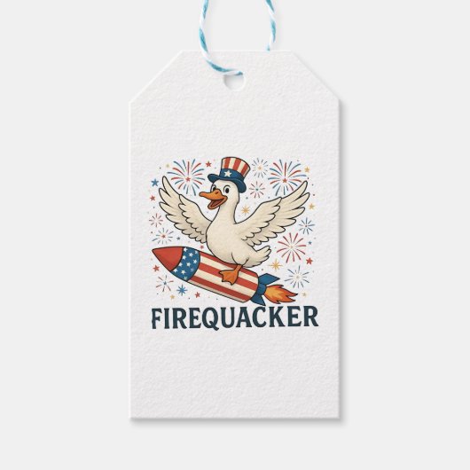Funny Rubber Duck USA Patriotic Firequacker 4th Cadeaulabel (Voorkant)
