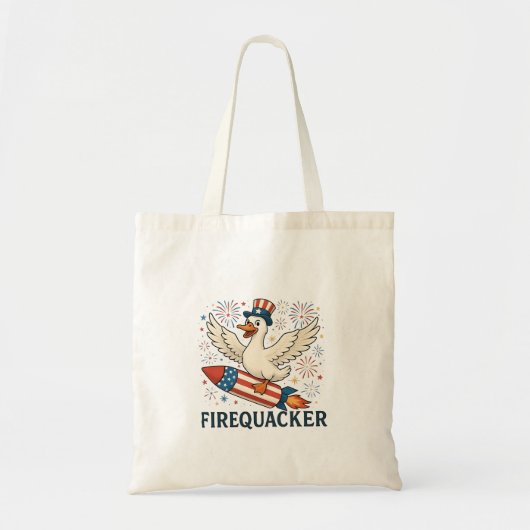 Funny Rubber Duck USA Patriotic Firequacker 4th Tote Bag (Voorkant)