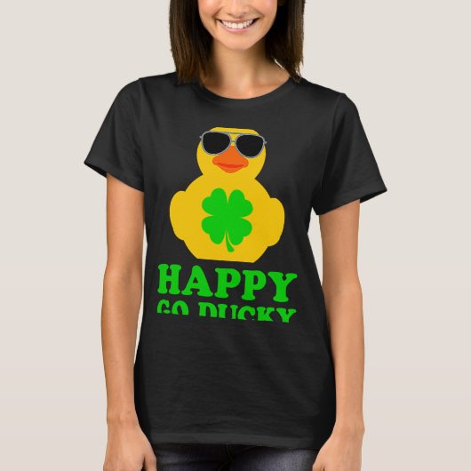 Funny Rubber Duck Vier Leaf Clover Sunbril Happ T-shirt (Voorkant)