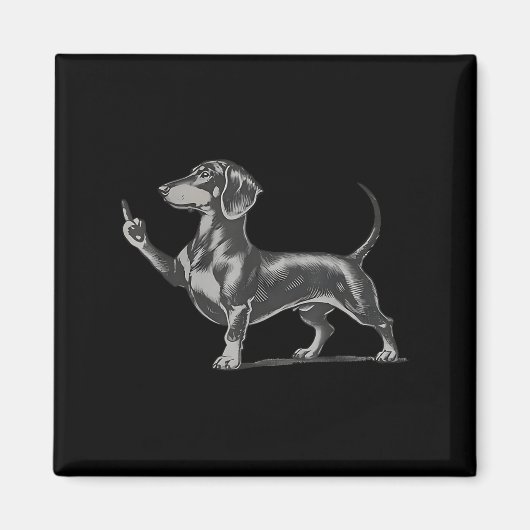 Funny Rude Black Dachshund Dog Meme Middle Finger Magneet (Voorkant)