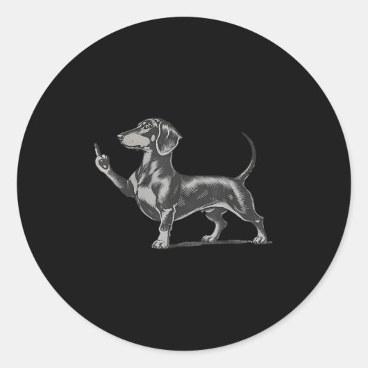 Funny Rude Black Dachshund Dog Meme Middle Finger  Ronde Sticker (Voorkant)