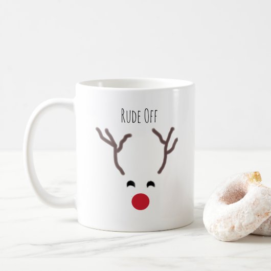 Funny Rude off Red Nose Reindeer Moderne Kerstmis Koffiemok (Met donut)
