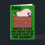 Funny, rude Santa Feestdagen Kaart<br><div class="desc">Funny,  rude kerstkaart voor volwassenen die op zoek zijn naar grappige en onbeleefde kerstkaarten; vooral als de grappige kerstkaarten verwijzen naar de grootte van de sack van Santa.</div>