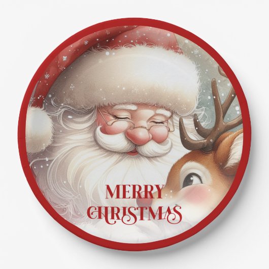 Funny Rudolph Red Nose Cartoon Christmas Paper  Papieren Bordje (Voorkant)