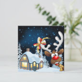 Funny Rudolph Red Nose Reindeer Holiday Card Feestdagenkaart (Staand voorkant)