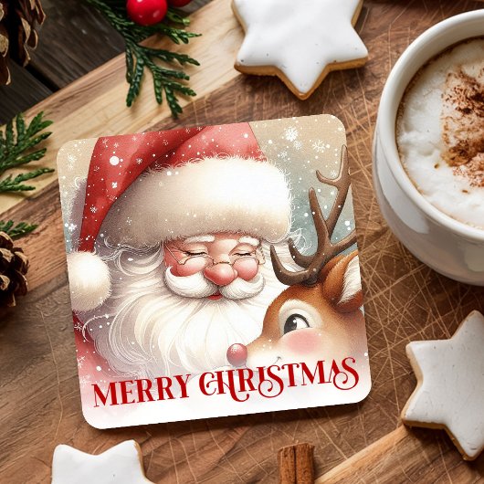 Funny Rudolph Santa Cute Christmas Paper Coaster Kartonnen Onderzetters