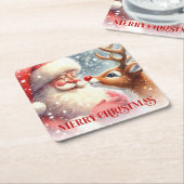 Funny Rudolph Santa Xmas Coaster Watercolor Print Kartonnen Onderzetters (Schuin)