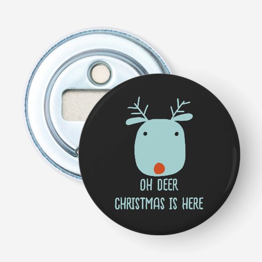 Funny Rudolph the Red-Nosed Reindeer Kerstmis Button Flesopener (Voorkant)