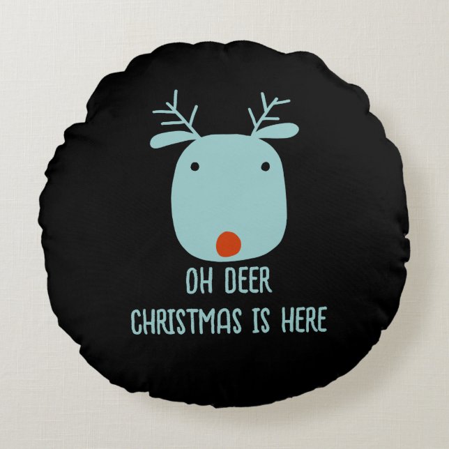 Funny Rudolph the Red-Nosed Reindeer Kerstmis Rond Kussen (Voorkant)