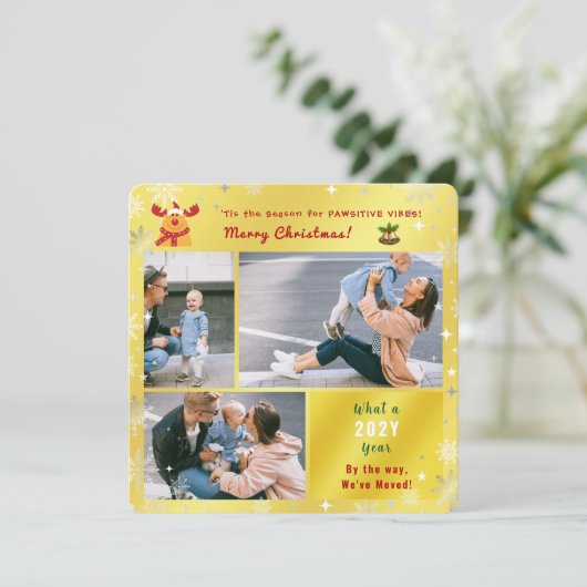 Funny Rudolph We hebben 4 foto's verplaatst Schatt Feestdagenkaart (Staand voorkant)