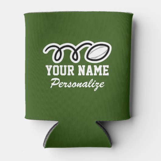 Funny rugby ball cartoon aangepaste naam Verjaarda Blikjeskoeler (Voorkant)