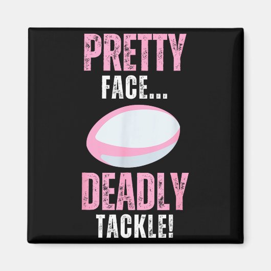 Funny Rugby Gift For Girls Pretty Face Deadly Tack Magneet (Voorkant)