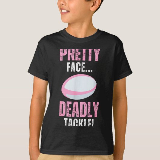Funny Rugby Gift For Girls Pretty Face Deadly Tack T-shirt (Voorkant)
