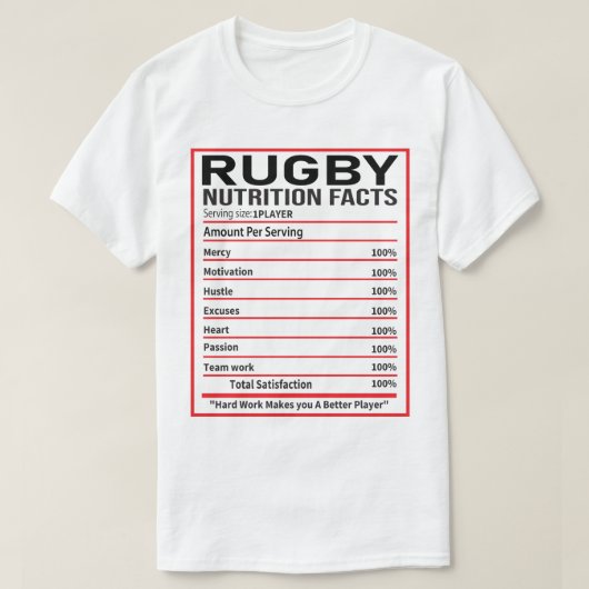 Funny Rugby Nutrition Facts Rugby Player Gift T-shirt (Design voorkant)