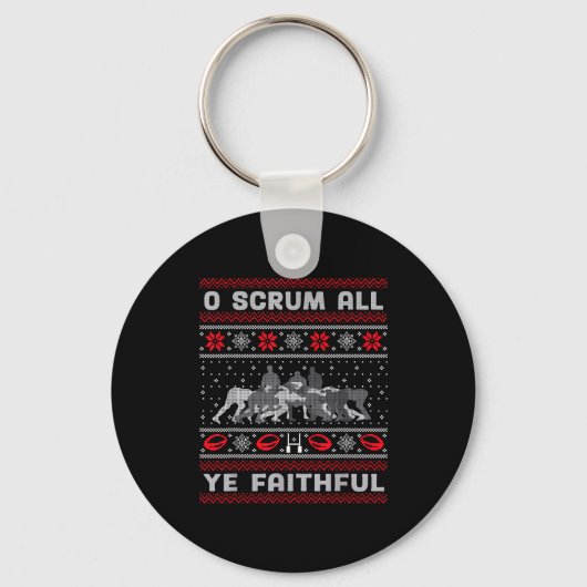 Funny Rugby O Scrum All Ye Faithful Ugly Merry Chr Sleutelhanger (Voorkant)