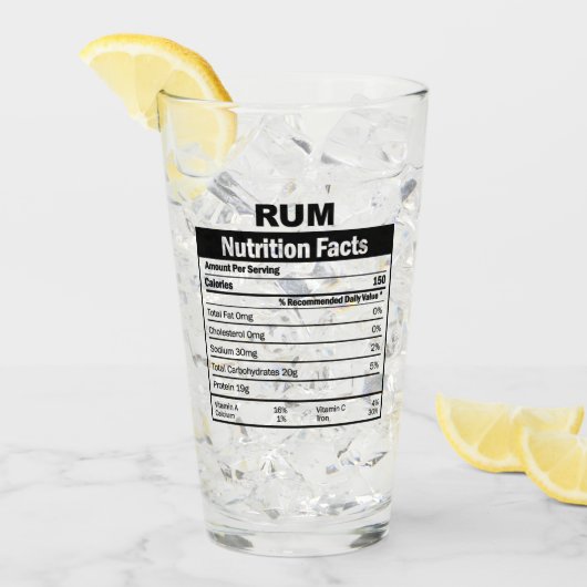 Funny Rum Nutrition Facts Glass Glas (Voorkant ijs)