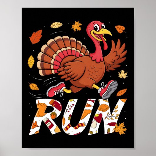 Funny Run Running 5k Race Turkey Trot Thanksgiving Poster (Voorkant)