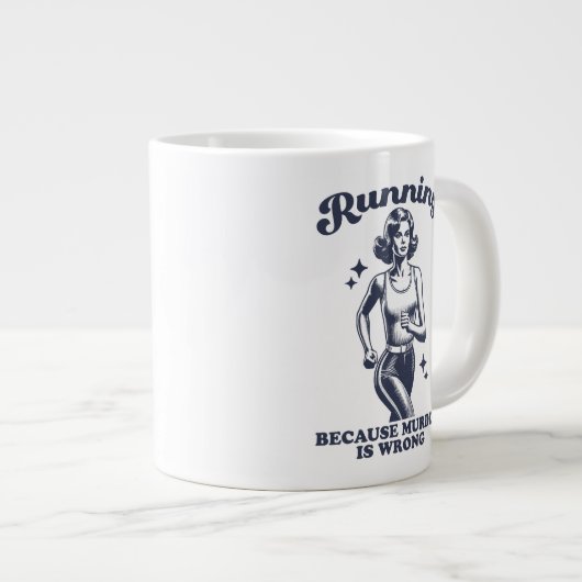 Funny Running Because Murder Is Wrong Retro 20oz Grote Koffiekop (Voorkant rechts)