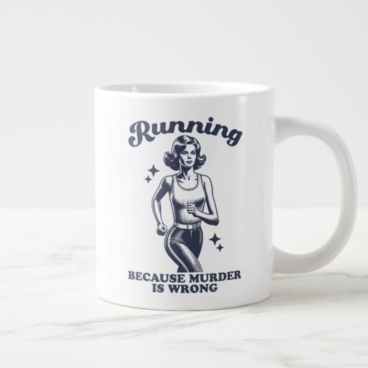 Funny Running Because Murder Is Wrong Retro 20oz Grote Koffiekop (Rechts)