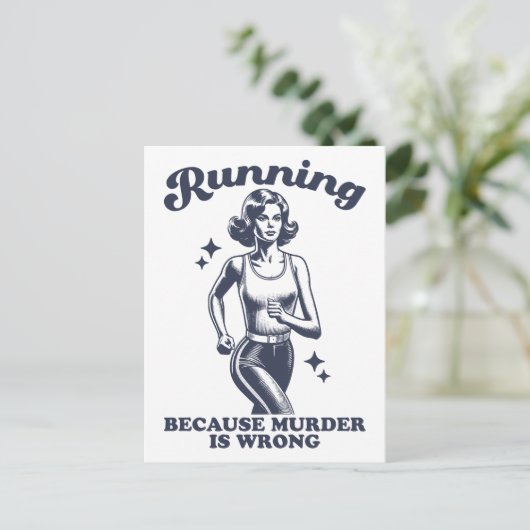 Funny Running Because Murder Is Wrong Retro Briefkaart (Staand voorkant)