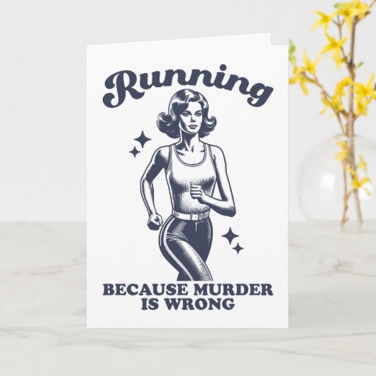 Funny Running Because Murder Is Wrong Retro Kaart (Gele Bloem)