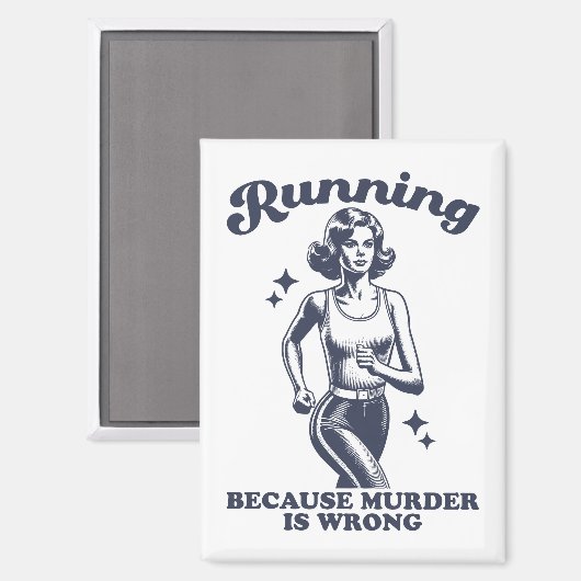 Funny Running Because Murder Is Wrong Retro Magneet (Voorkant / Achterkant)