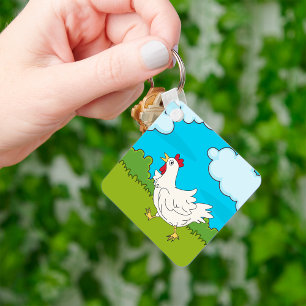 Funny Running Chicken Farmyard Animal Sleutelhanger