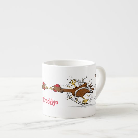 Funny running cool chicken cartoon illustration espresso kop (Voorkant rechts)