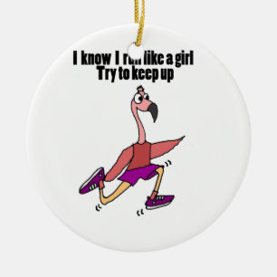 Funny Running Flamingo Keramisch Ornament