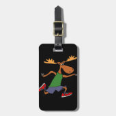 Funny Running Moose cartoon Bagagelabel (Voorkant verticaal)