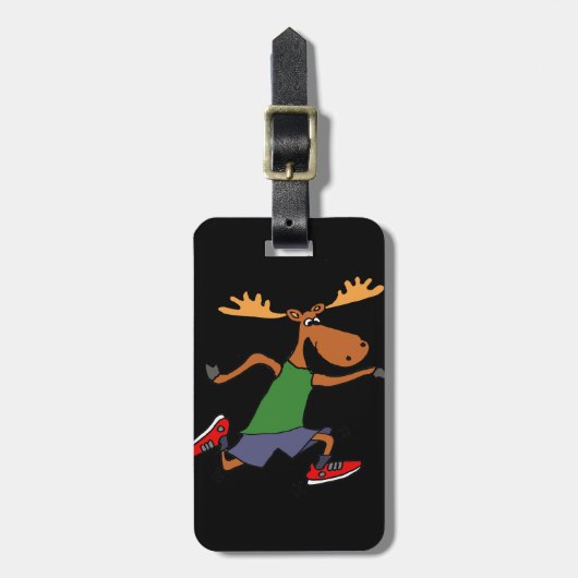 Funny Running Moose cartoon Bagagelabel (Voorkant verticaal)