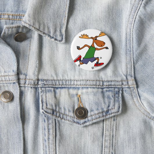Funny Running Moose cartoon Ronde Button 5,7 Cm (In situ)