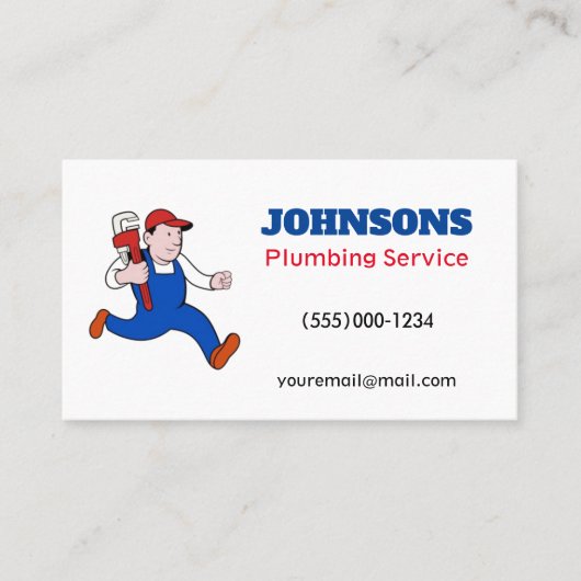Funny Running Plumber Contractor Plumbing Service Visitekaartje (Voorkant)