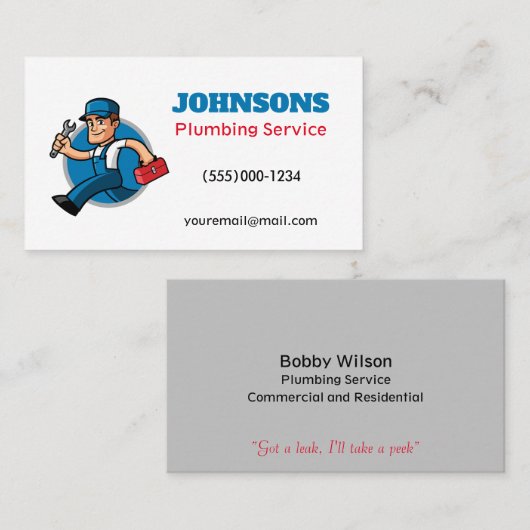 Funny Running Plumber Contractor Plumbing Service Visitekaartje (Voorkant / Achterkant)