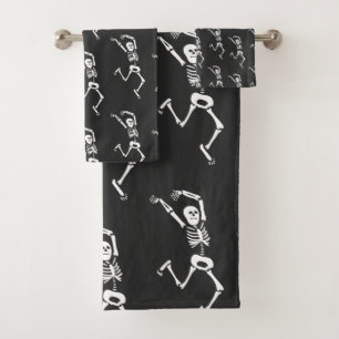 Funny Running Skeleton Black and White Halloween Bad Handdoek