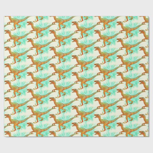 Funny Running Velociraptor Jurassic Dinosaur Art Cadeaupapier (Vlak)