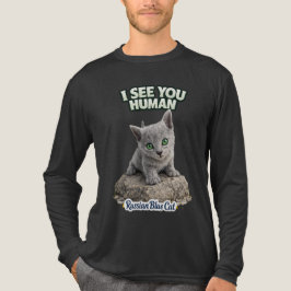 Funny Russian Blue Kitten Design - I see you human Tri-Blend Shirt