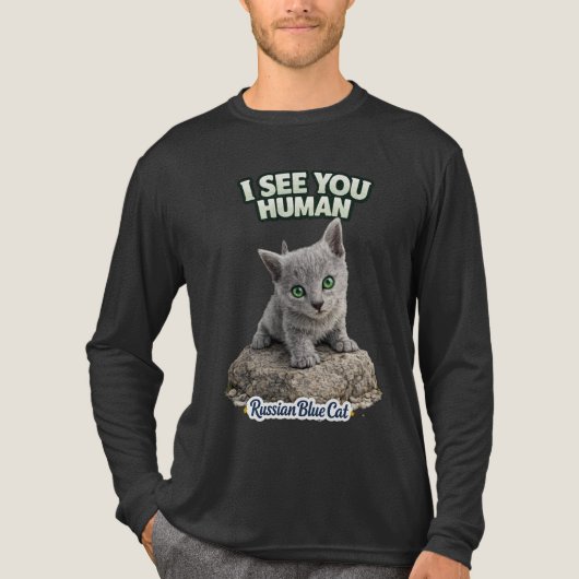 Funny Russian Blue Kitten Design - I see you human Tri-Blend Shirt (Voorkant volledig)